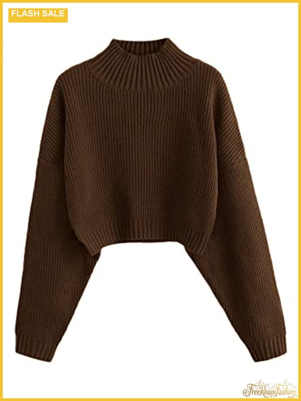 Cropped Turtleneck Sweater Lantern Sleeve Ribbed Knit Pullover